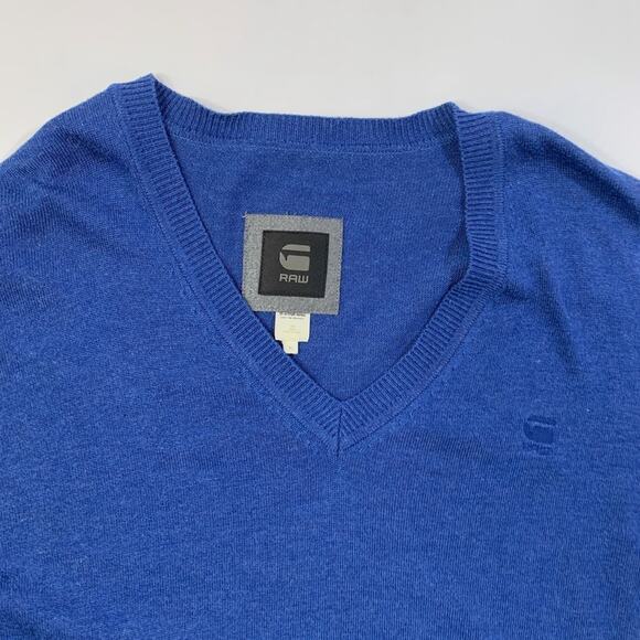 G-Star Raw Sweater Mens Extra Large Regatta Blue Berlow V Neck Knit Long Sleeve - Picture 4 of 15
